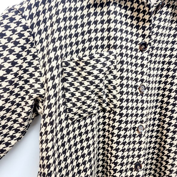 Houndstooth Button-Up Long Sleeve Coat Jacket 2XL Black & Beige - Picture 12 of 12